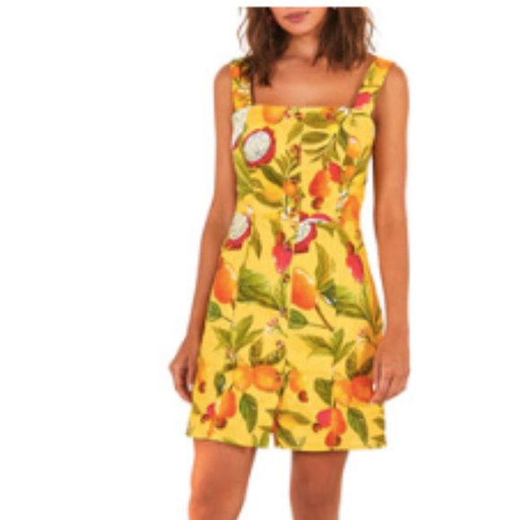 FARM Rio Dresses & Skirts - FARM Rio Size XS Yellow Sleeveless FRUIT LOVERS Linen Mini Dress